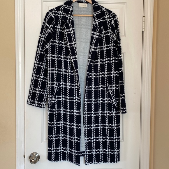 Navy white windowpane check sweater-jacket - Picture 1 of 4